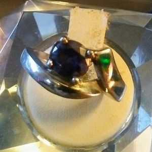 925 Sterling Silver Amethyst & inlayed Opal Ring